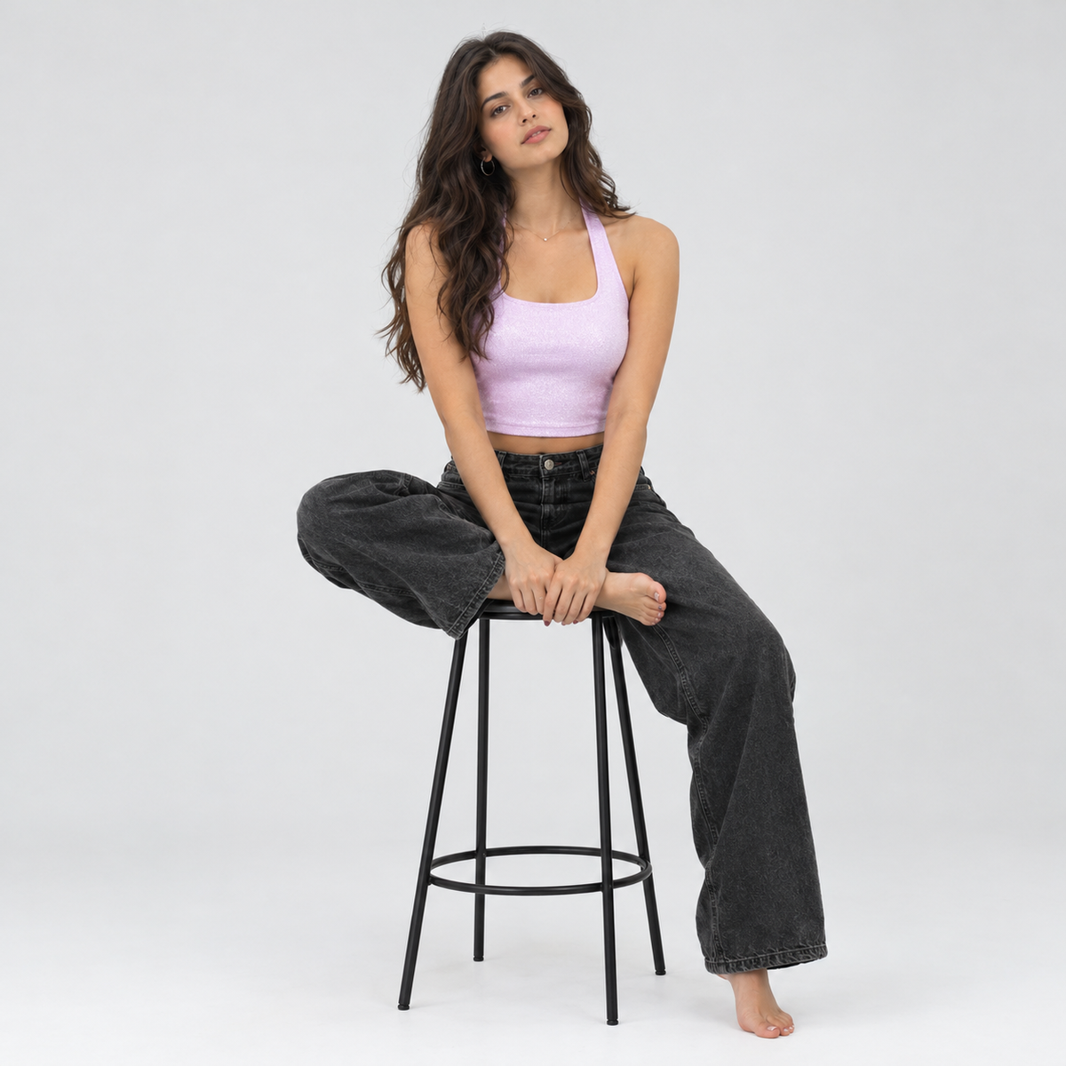 Lilac Shimmer Halter Crop Top