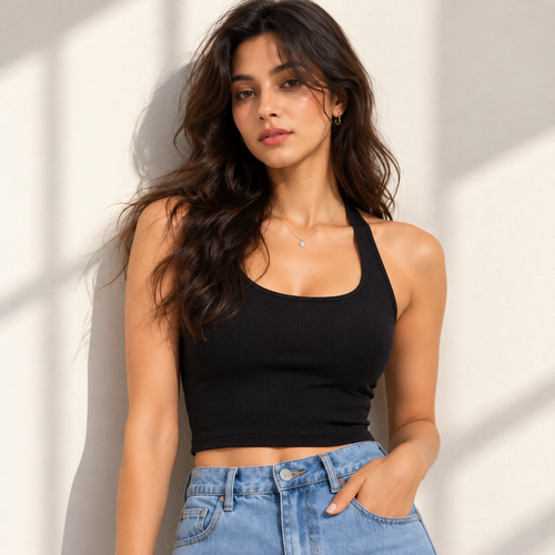 Noir Halter Rib Crop Top