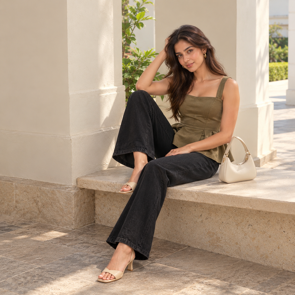 Olive Pleated Peplum Top
