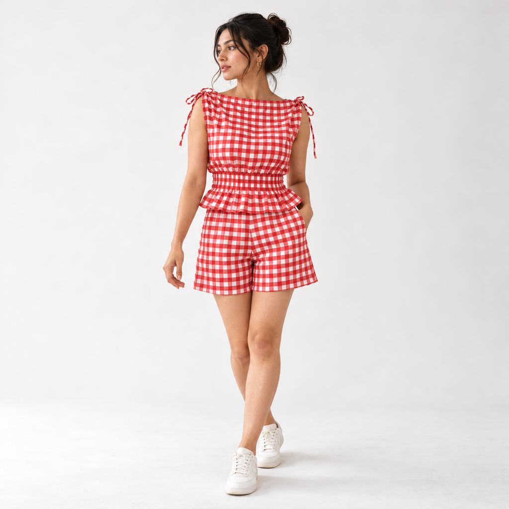Cherry Gingham Smocked Co-ord Set