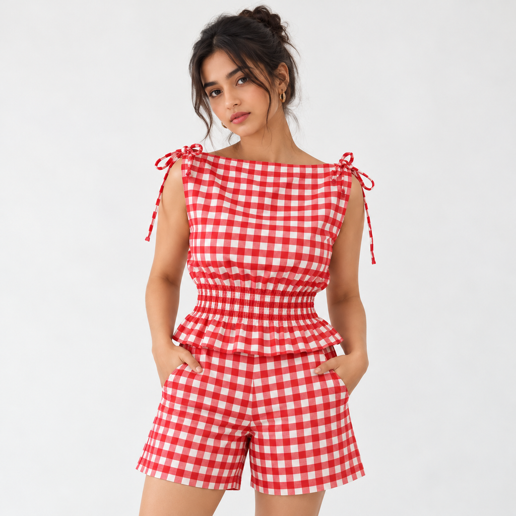 Cherry Gingham Smocked Co-ord Set