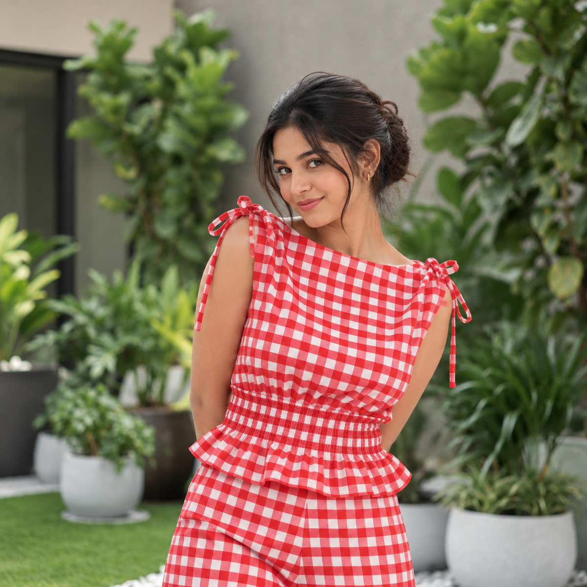 Cherry Gingham Smocked Co-ord Set