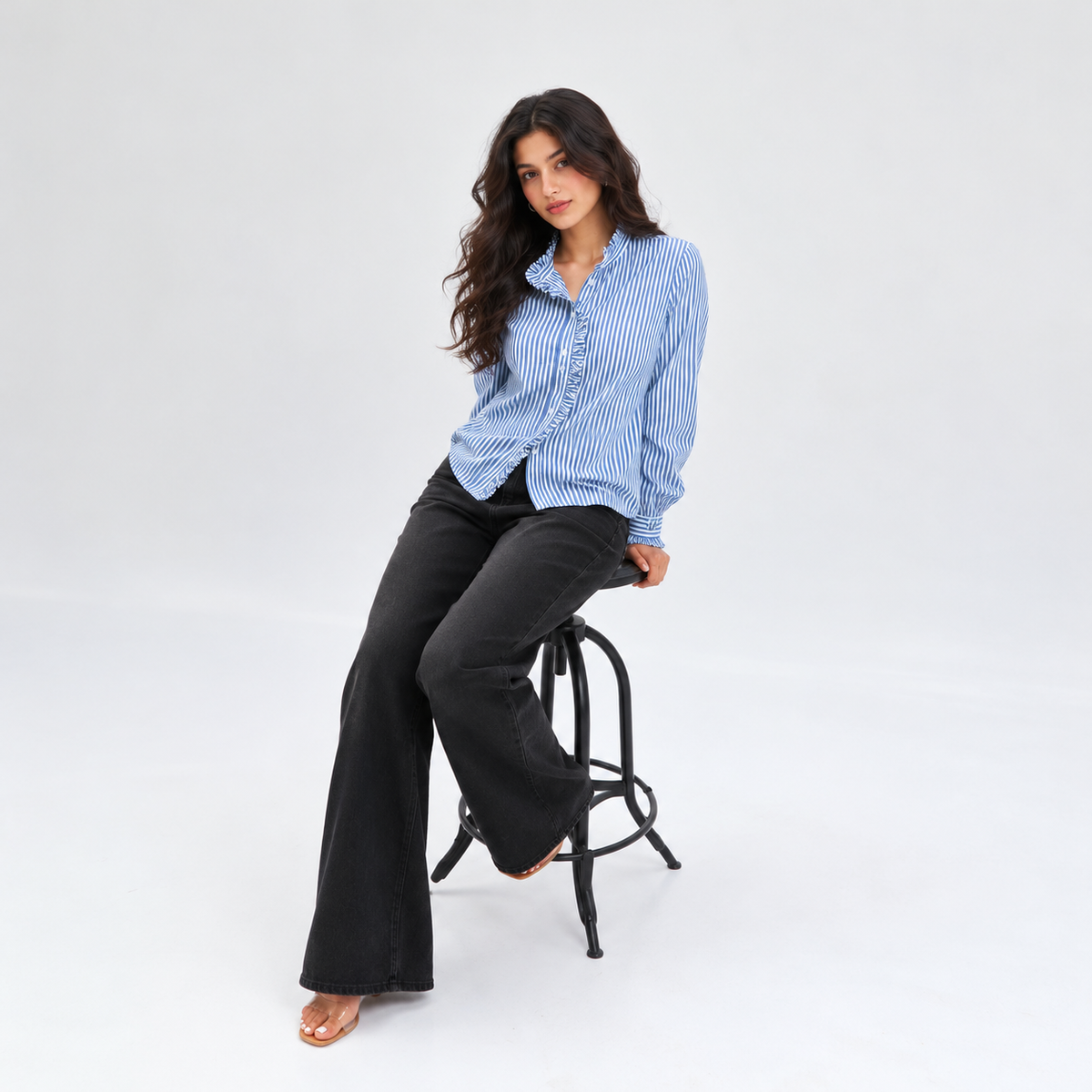 Cobalt Ruffle Stripe Shirt