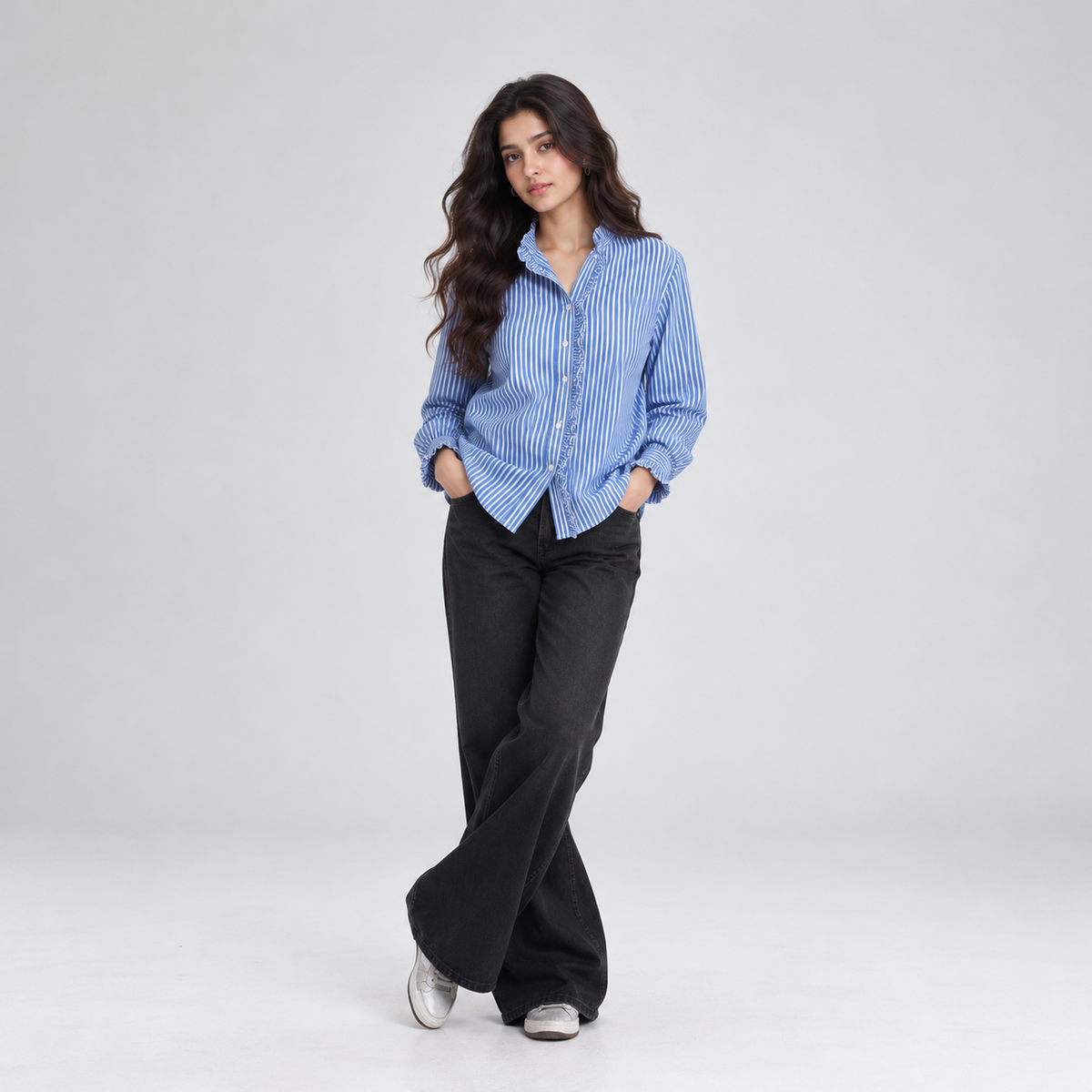 Cobalt Ruffle Stripe Shirt