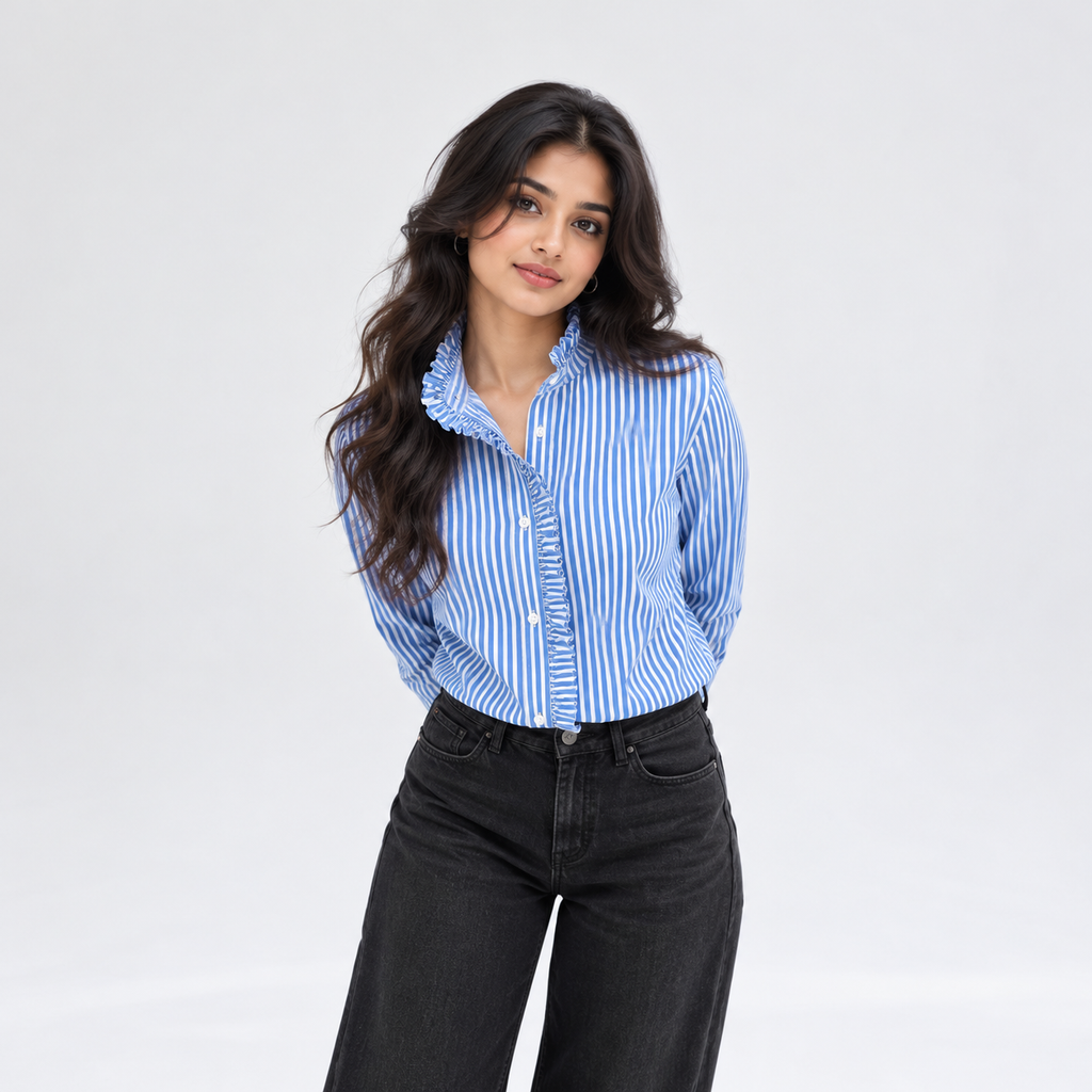 Cobalt Ruffle Stripe Shirt