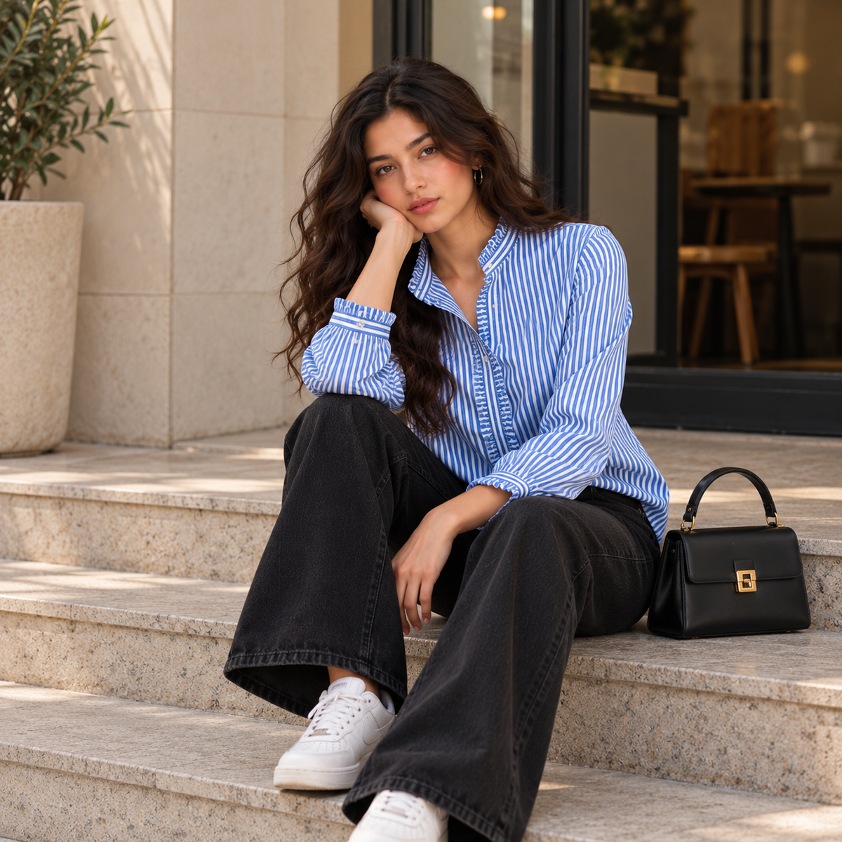 Cobalt Ruffle Stripe Shirt