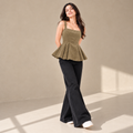 Olive Pleated Peplum Top