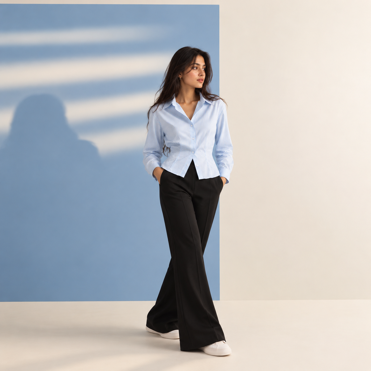 Sky Stripe Nipped-Waist Shirt