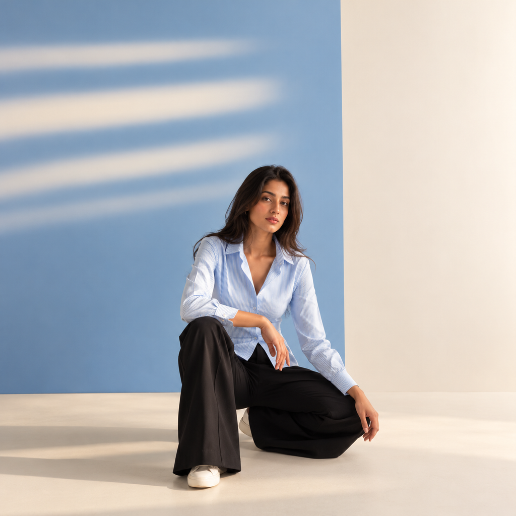 Sky Stripe Nipped-Waist Shirt
