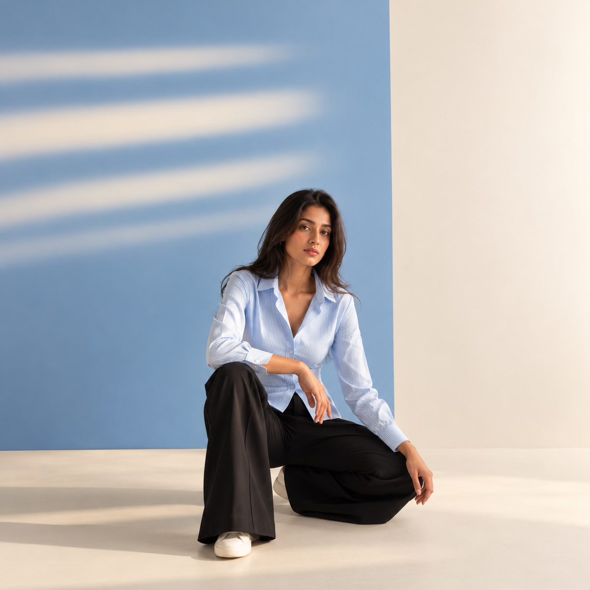 Sky Stripe Nipped-Waist Shirt