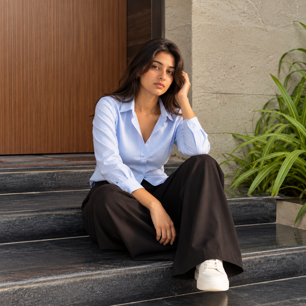 Sky Stripe Nipped-Waist Shirt