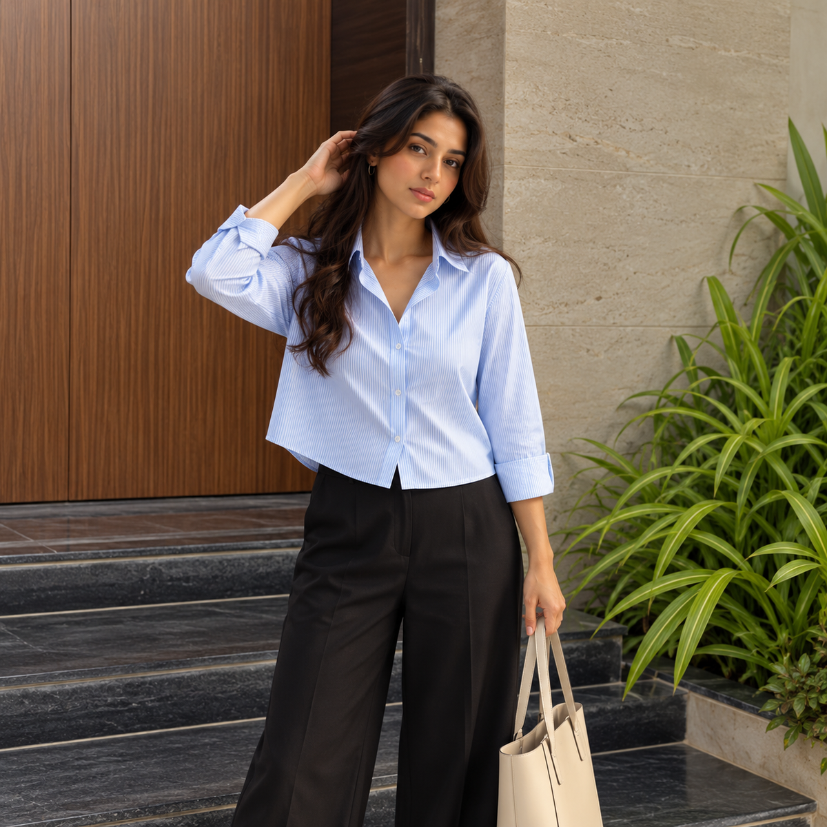 Sky Stripe Nipped-Waist Shirt